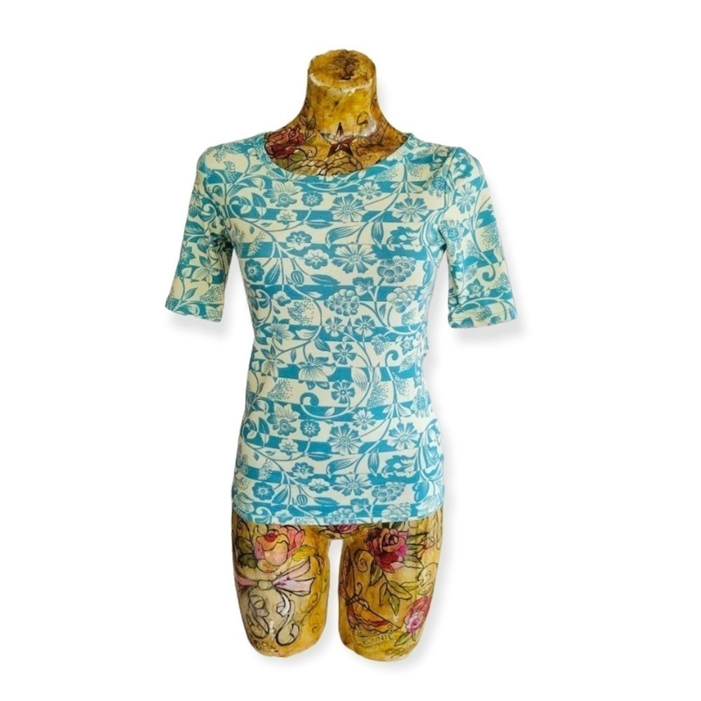 Lularoe Gigi top short sleeve XXS NEW nwt green cream floral